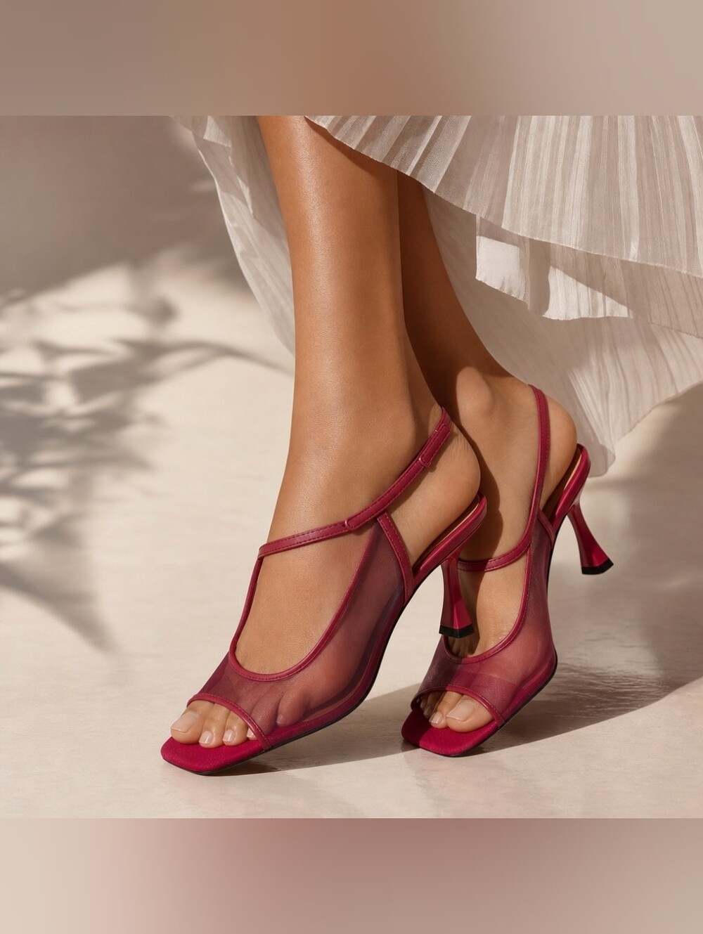 JW PEI Serenity Open Toe Mesh Slingback Sandals in Burgundy NEW